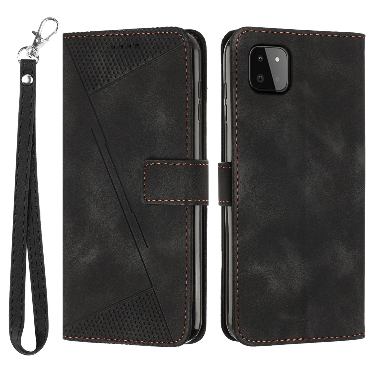 Anti-drop Phone Case for Samsung Galaxy A22 5G (EU Version) Triangle Imprint Leather Stand Wallet Cover with Strap Anti-drop Phone Case for Samsung Galaxy A22 5G (EU Version) Triangle Imprint Leather Stand Wallet Cover with Strap